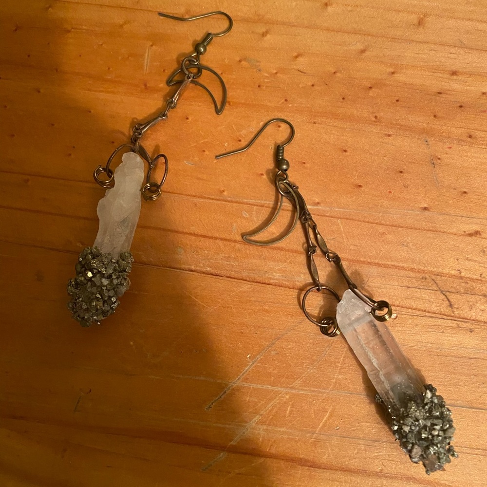 Pyrite & quartz crystal earrings